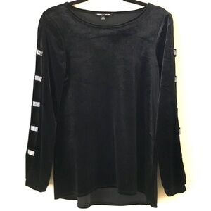 Cable & Gauge Velvet Oversized Tunic Blouse Small Black Long Sleeve Stretch